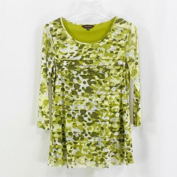 MULTIPLES Green Abstract Camo Round Neck Lined Blouse - Picture 2 of 9
